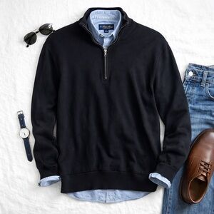 Brooks Brothers Supima Cotton Quarter Zip Sweater Mens Large Black Pullover